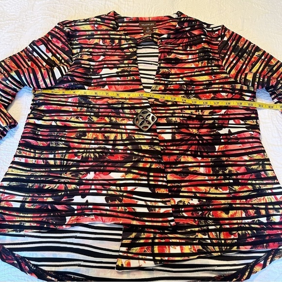 Multiples Asymmetrical Hem Button Stripe Floral Jacket - Medium - Picture 9 of 12